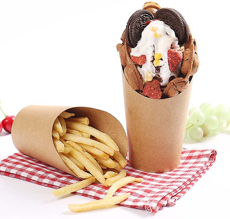 YuanChuan - 14oz Disposable Brown French Fries Cup Paper French Fries Cup Holder for Frozen Dessert Kraft Paper Cups Holder Bio Box