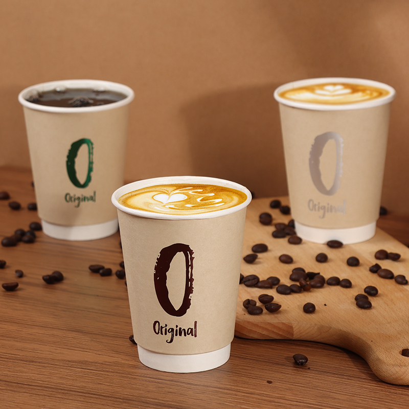 Uchampak - Hot Coffee Paper Cup Disposable Double Wall  Custom Logo 8oz 12oz Gsm Style Time Packaging Double wall cup