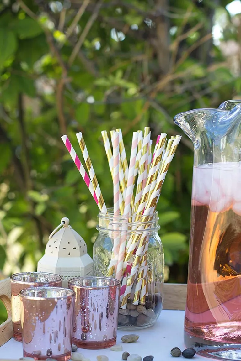 Uchampak - Biodegradable Straws Bulk, Assorted Rainbow Colors Striped Drinking  Straws for Juice, shakes Accessories