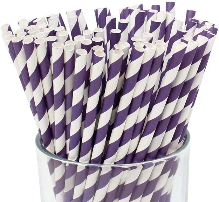 Uchampak - Biodegradable Paper Straws Bulk, Assorted Rainbow Colors Striped Drinking  Straws for Juice shakes Accessories