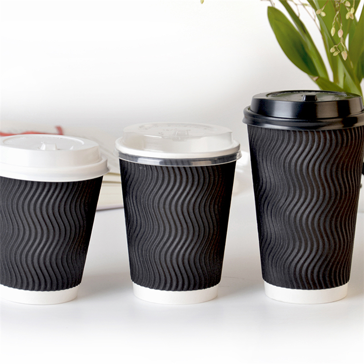 Uchampak - Customized 8oz 10oz12oz 16oz double wall disposable hot cold drinks coffee Kraft ripple paper cups with lids