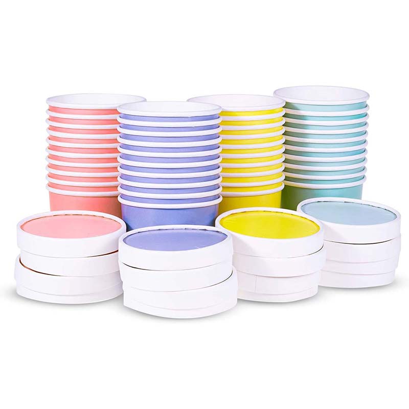 YuanChuan - Paper Cups with Lids - Disposable Dessert Bowls for Hot or Cold Food, Party Supplies Treat Cups for Sundae Frozen Yogurt Soup Container