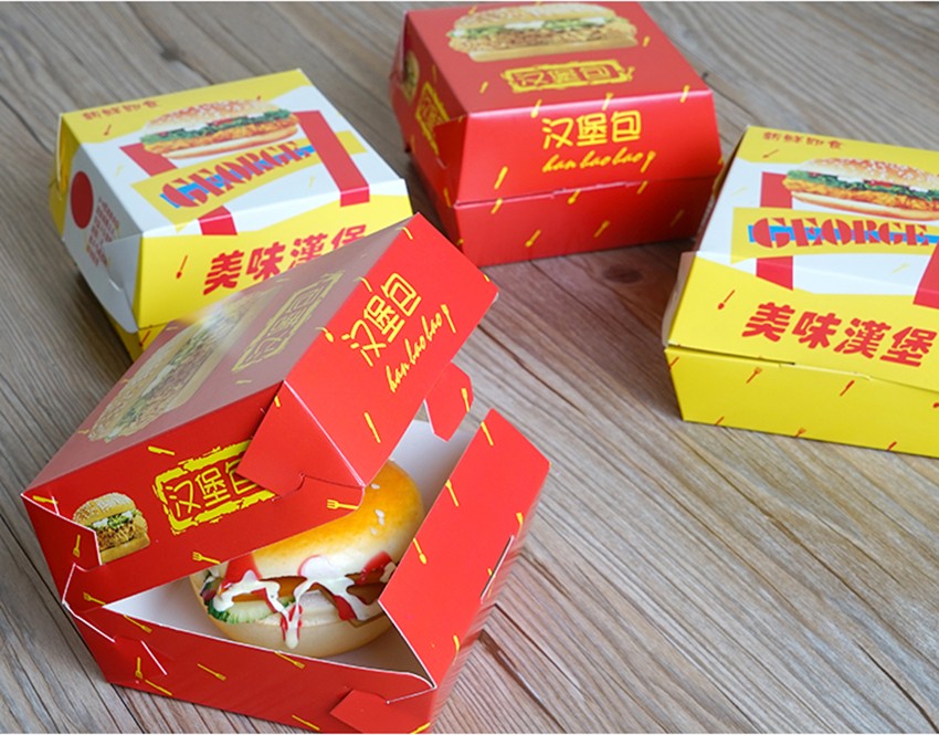 Custom Logo and Color Printing Burger and Fries Take Away Disposable Paper Cardboard Packaging Box