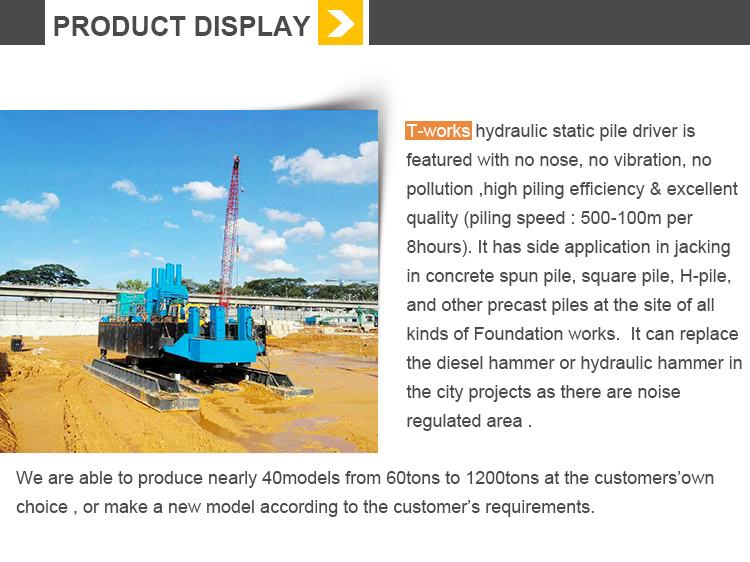 Hydraulic Static Pile Driver made by T-works for foundation jack-in pile machine and Construction machinery