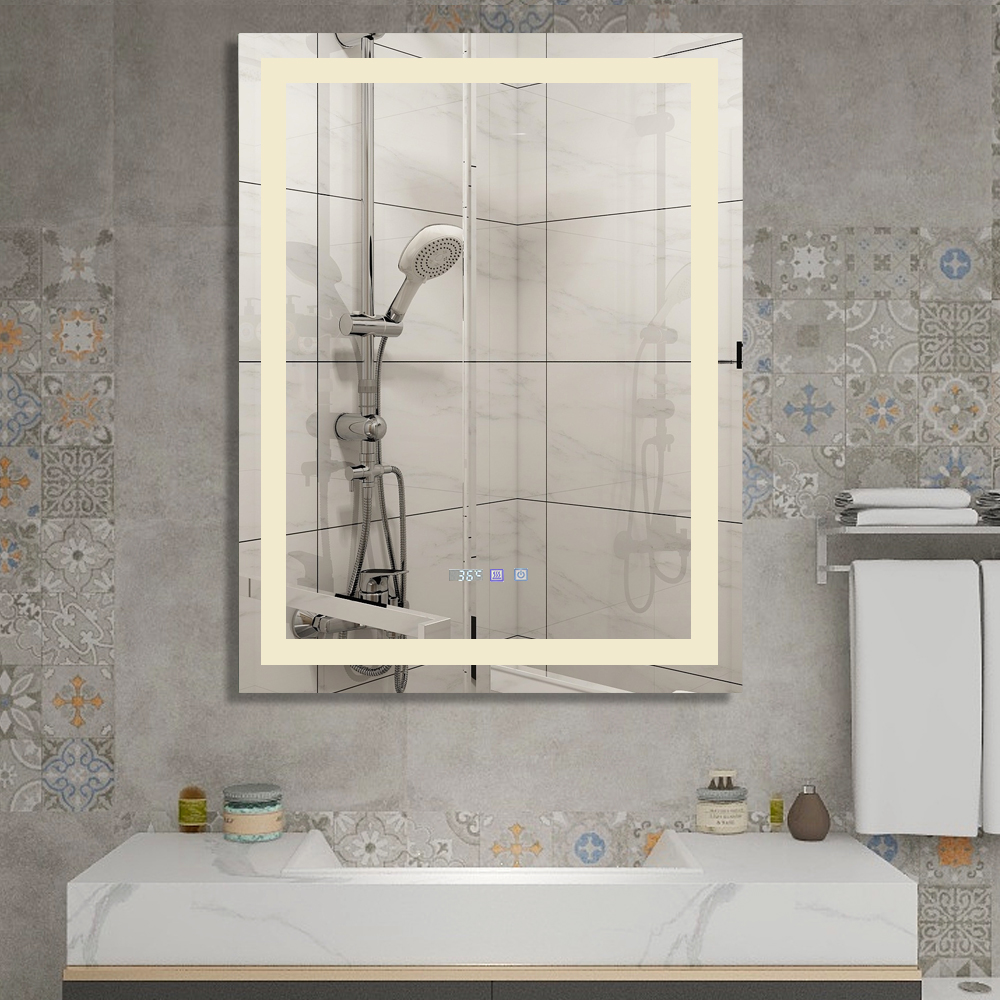Breakage-proof smart LED bathroom tempered mirror anti-fog led light mirror touch screen OEM ODM Cus(图3) Breakage-proof smart LED bathroom tempered mirror anti-fog led light mirror touch screen OEM ODM Cus(图3)
