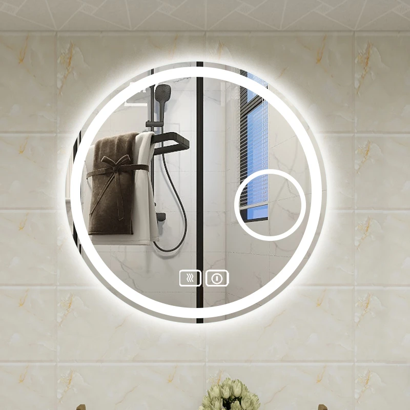 Hotel wall-mounted defogging Aluminum frame smart round bathroom vanity LED makeup mirror with light(图3)