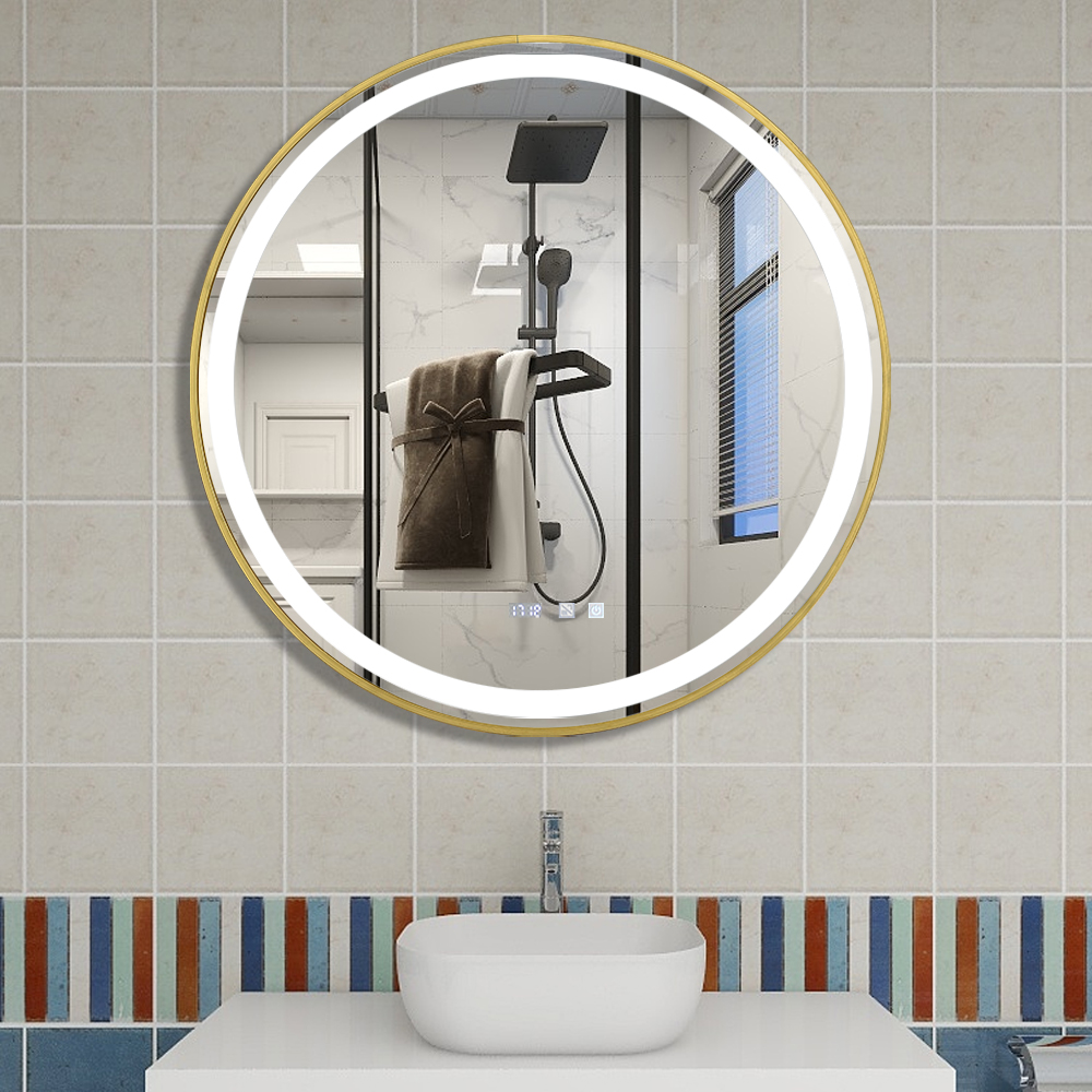 Wall-mounted defogging metal frame bathroom smart round vanity LED makeup mirror with lights led mir(图4) Wall-mounted defogging metal frame bathroom smart round vanity LED makeup mirror with lights led mir(图4)