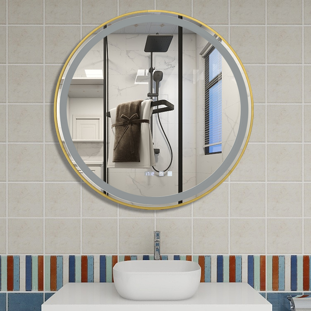 Wall-mounted defogging metal frame bathroom smart round vanity LED makeup mirror with lights led mir(图5) Wall-mounted defogging metal frame bathroom smart round vanity LED makeup mirror with lights led mir(图5)