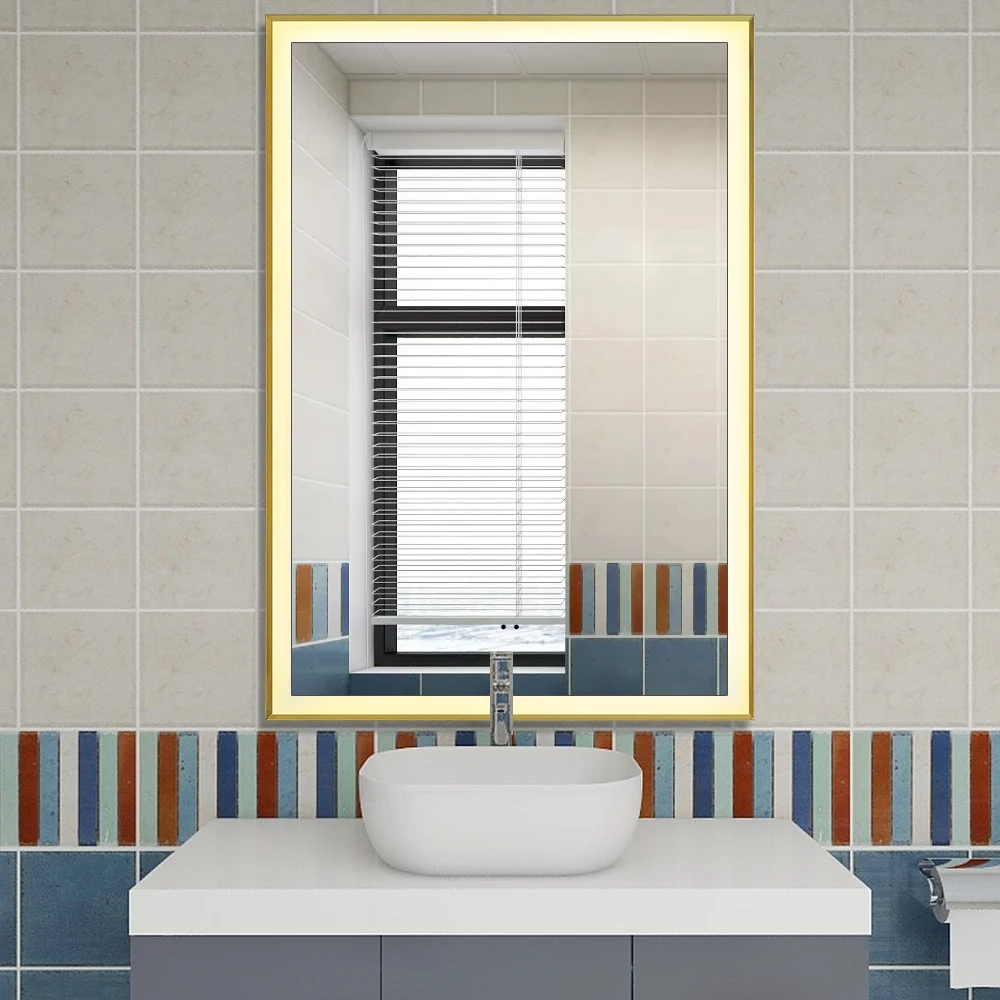 Illuminated Smart Metal frame Wall Hanging Bathroom Touch Switch Sensor LED Mirror with Lights led m(图3)