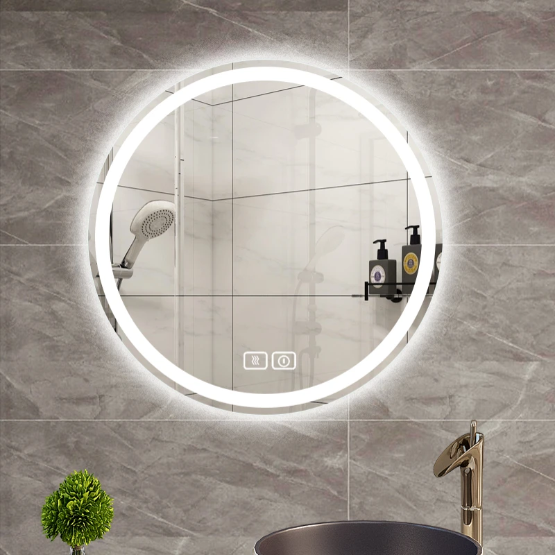 Hotel wall-mounted defogging Aluminum frame smart round bathroom vanity LED makeup mirror with light(图1)