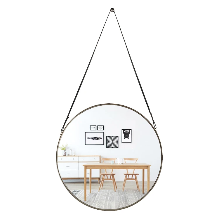 Household Creative Modern Wall Decor leather ​Hanging Bedroom Stainless Steel Mirror Bathroom mirror(图4)