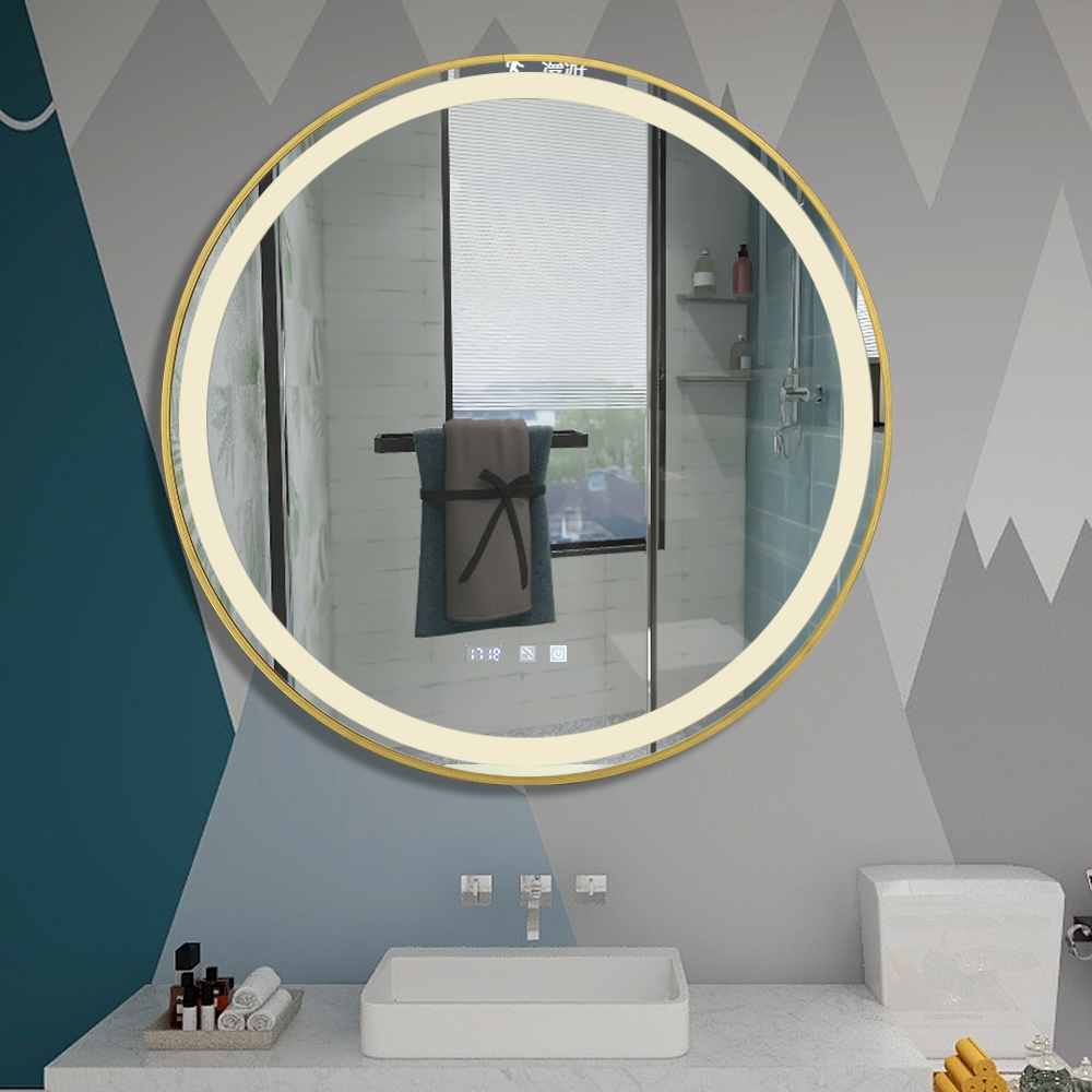 Wall-mounted defogging metal frame bathroom smart round vanity LED makeup mirror with lights led mir(图6) Wall-mounted defogging metal frame bathroom smart round vanity LED makeup mirror with lights led mir(图6)