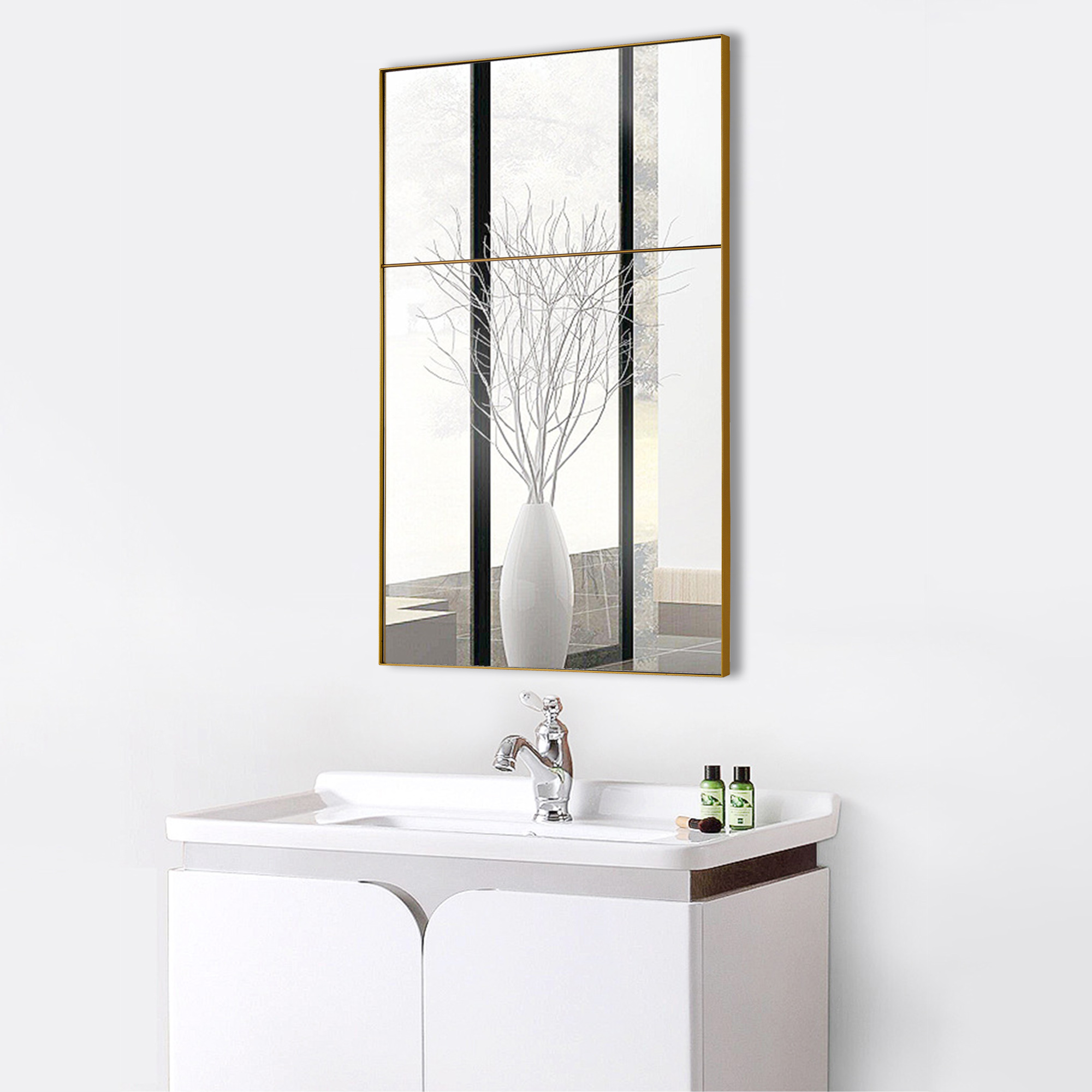 RIXONYAATECH - Modern Waterproof Retangular Bathroom European Style Wall Mounted Decor Gold Mirror M(图6)