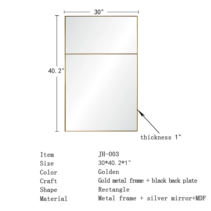 RIXONYAATECH - Modern Waterproof Retangular Bathroom European Style Wall Mounted Decor Gold Mirror M(图4)