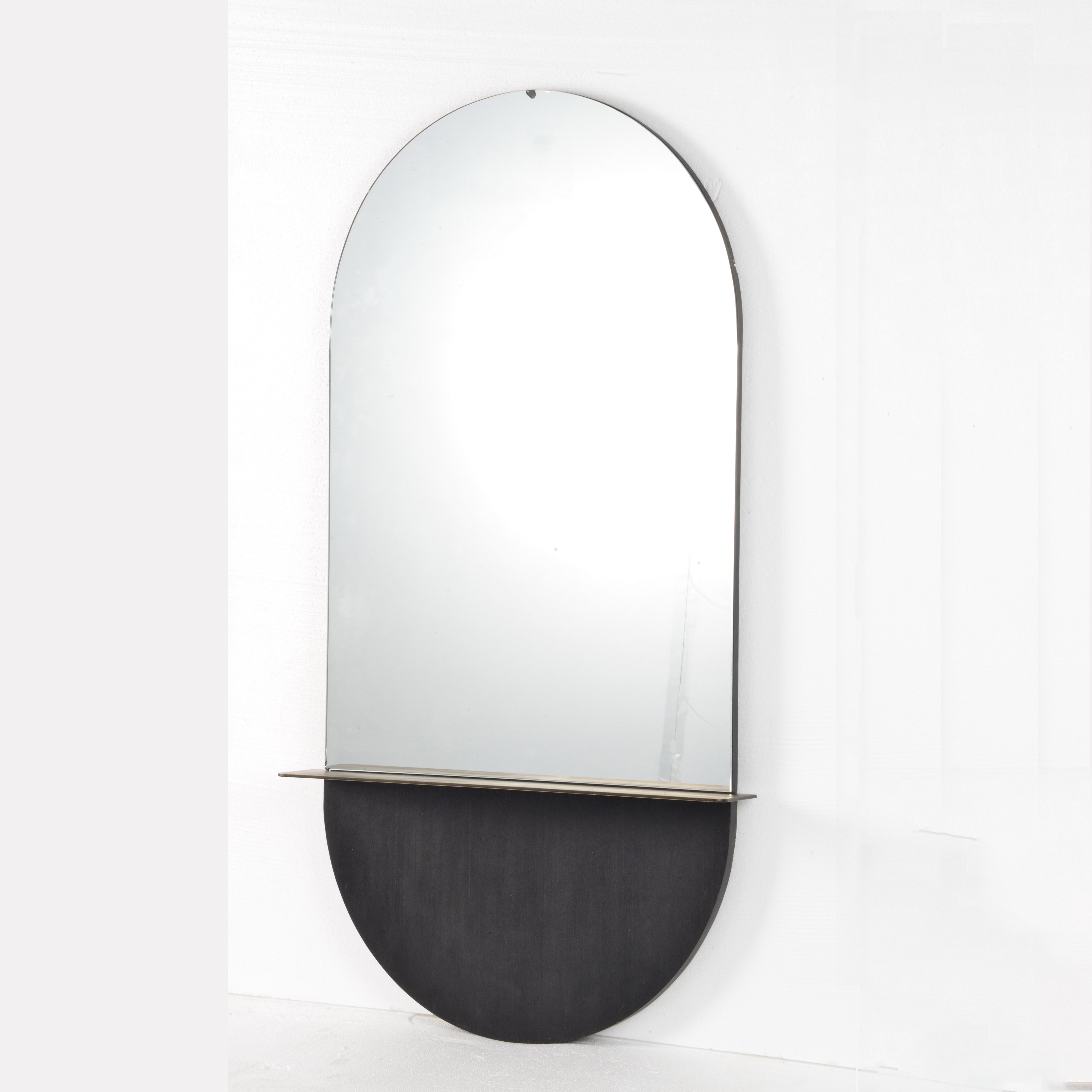 Hot item oval wood mirror for bathroom gold metal frame mirror With Shelf Bathroom mirror(图2)