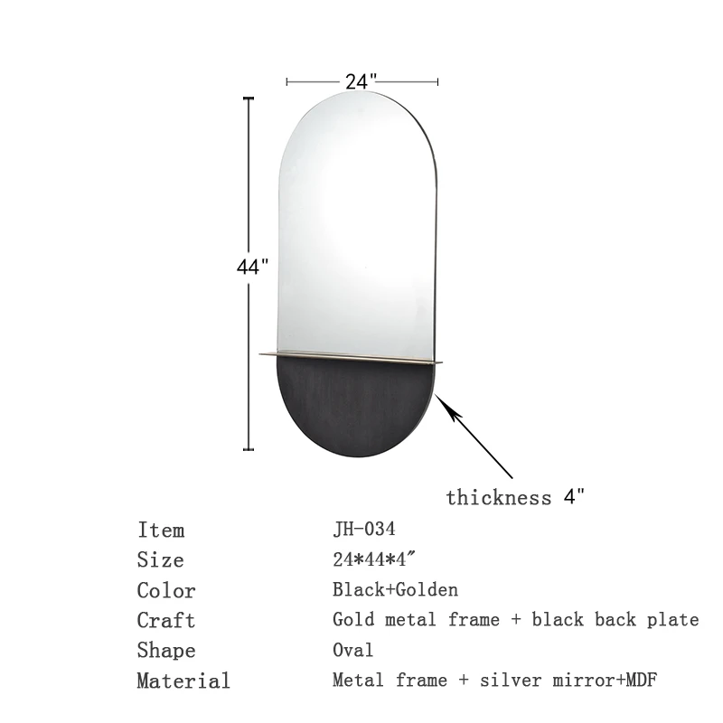 Hot item oval wood mirror for bathroom gold metal frame mirror With Shelf Bathroom mirror(图1)