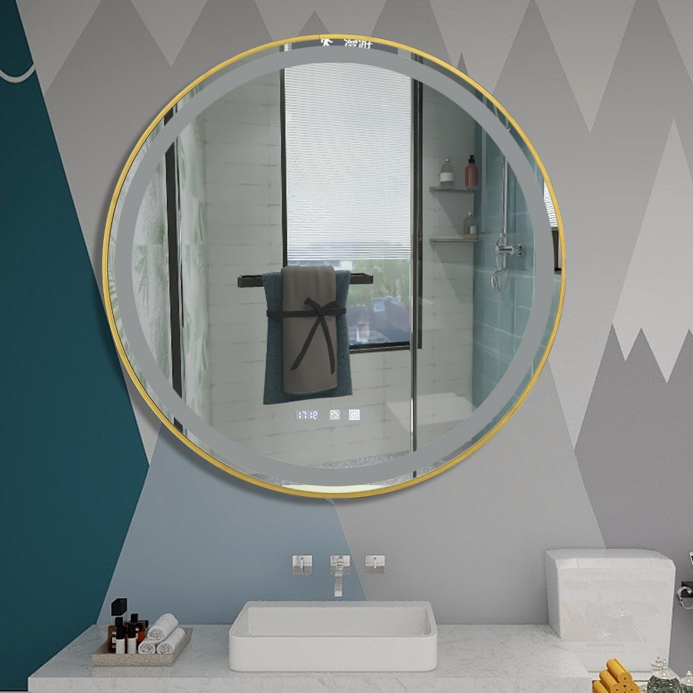 Wall-mounted defogging metal frame bathroom smart round vanity LED makeup mirror with lights led mir(图8) Wall-mounted defogging metal frame bathroom smart round vanity LED makeup mirror with lights led mir(图8)