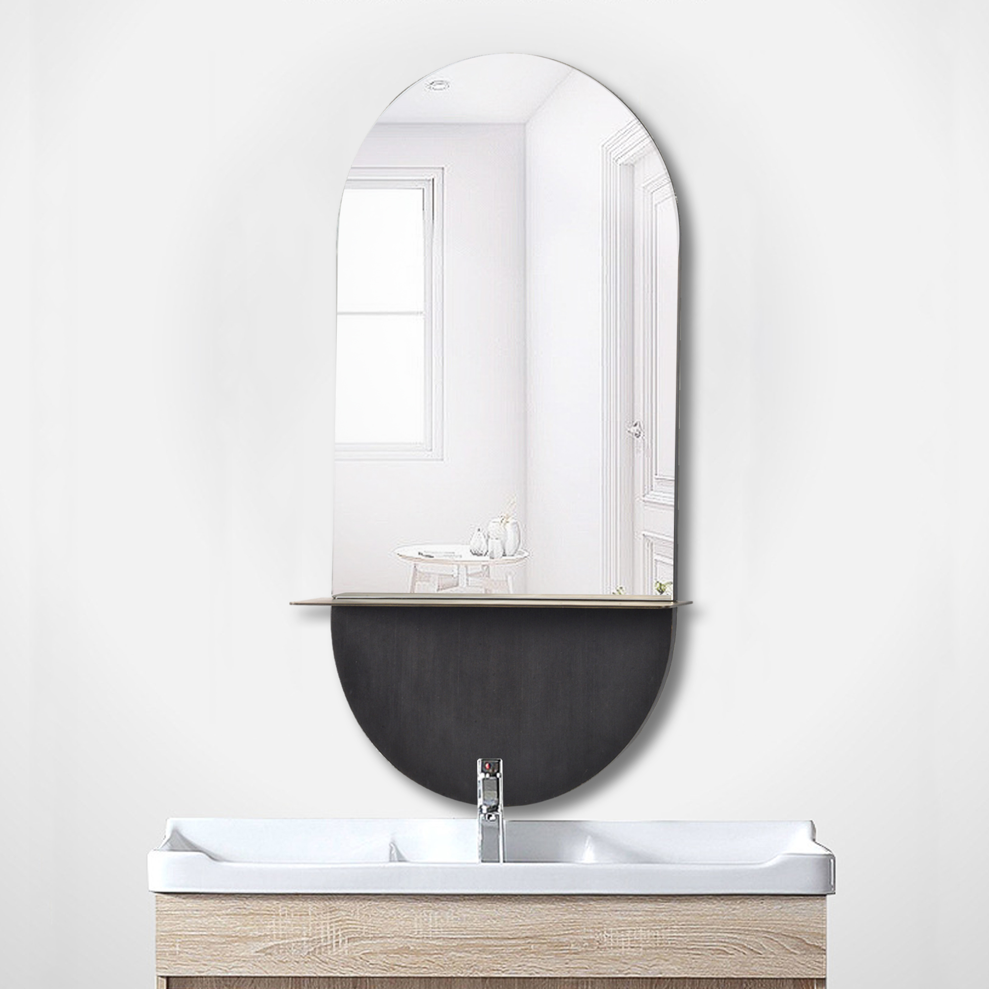 Hot item oval wood mirror for bathroom gold metal frame mirror With Shelf Bathroom mirror(图4) Hot item oval wood mirror for bathroom gold metal frame mirror With Shelf Bathroom mirror(图4)