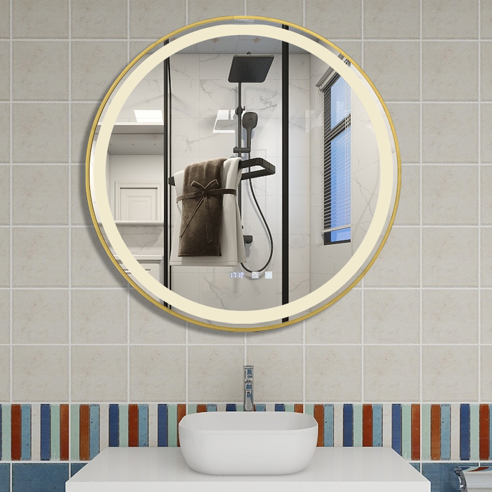 Wall-mounted defogging metal frame bathroom smart round vanity LED makeup mirror with lights led mir(图3) Wall-mounted defogging metal frame bathroom smart round vanity LED makeup mirror with lights led mir(图3)