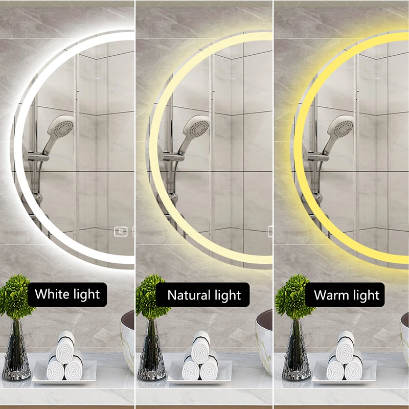 Hotel wall-mounted defogging Aluminum frame smart round bathroom vanity LED makeup mirror with light(图4)