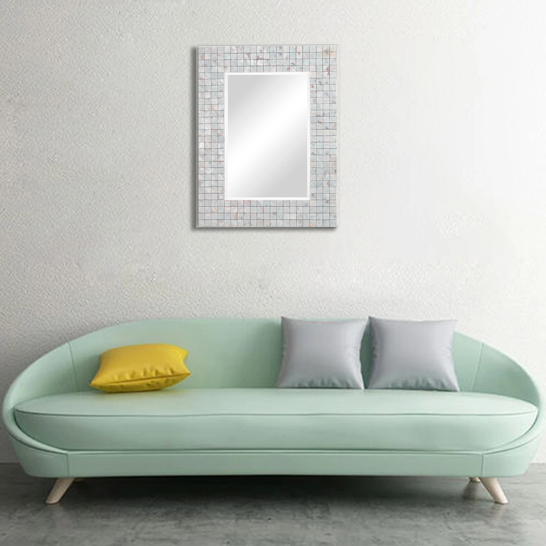 RIXONYAATECH - Popular item square make by mosaic shell customize decorative wall mirror Decorative (图2)
