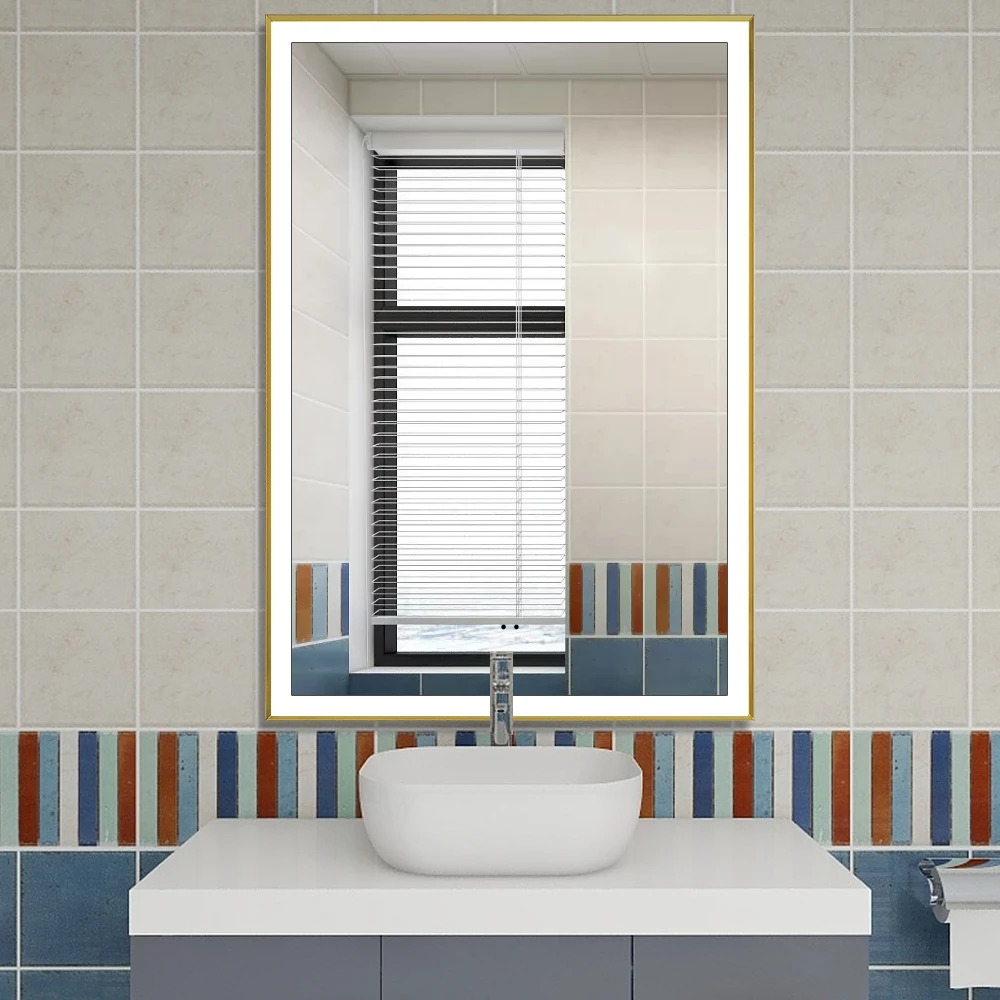 Illuminated Smart Metal frame Wall Hanging Bathroom Touch Switch Sensor LED Mirror with Lights led m(图4)