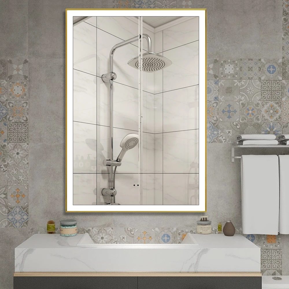 Illuminated Smart Metal frame Wall Hanging Bathroom Touch Switch Sensor LED Mirror with Lights led m(图7)