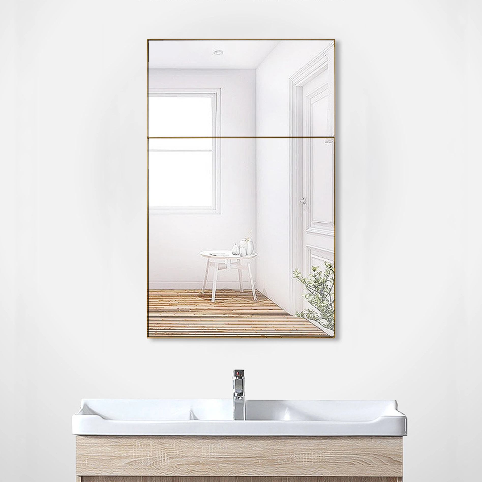 RIXONYAATECH - Modern Waterproof Retangular Bathroom European Style Wall Mounted Decor Gold Mirror M(图7)