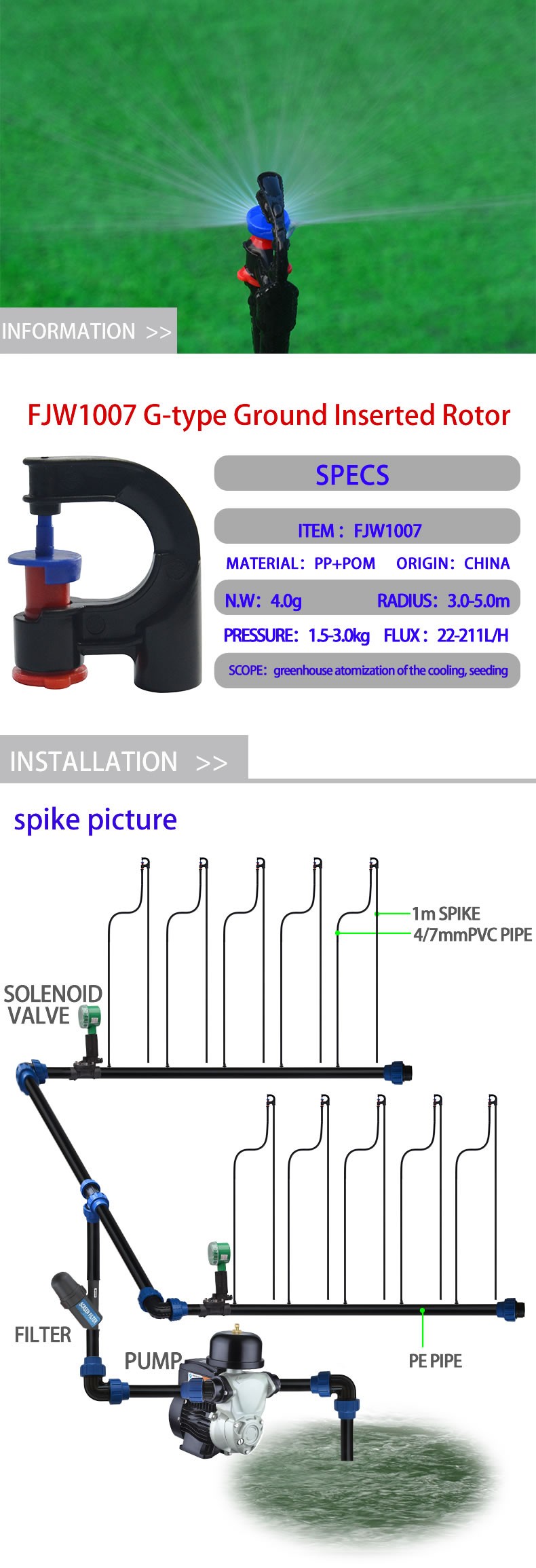 Garden Lawn 180 Degree G Type Rotating Refraction Sprinkler Head Refract Water Saving Atomizing Nozzle