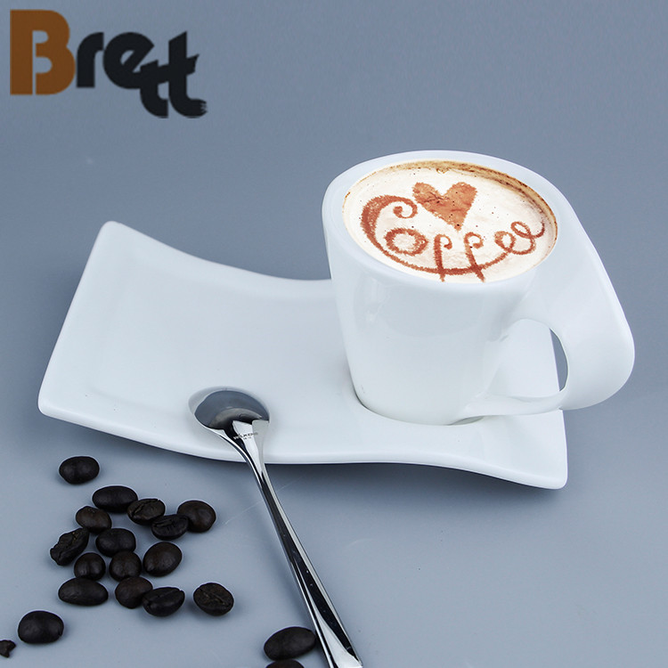 CHINABRETT - Unique Design White Wave Shape Fine Porcelain Espresso Tea Coffee Cup And Saucer Coffee cup and mug
