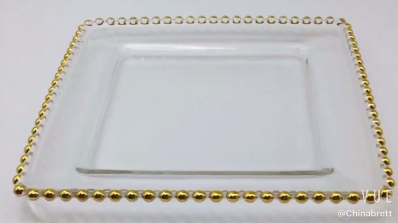CHINABRETT - Wedding dinner set gold rim ceramic square dinner plates glass charger plates beaded champagne wine glass cup Gold rim porcelain dinnerware