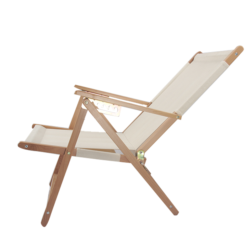 Folding Portable Beach Chair Wood Recliner Portable Deck Chair Camping