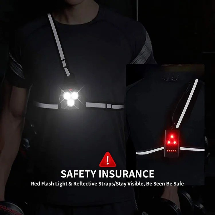 SEEYOO - Avertissement de sécurité à haute luminosité Rechargeable par USB  3 LED 250 Lumens Feux de course étanches LED Lampe de poitrine  Running&Safety Light