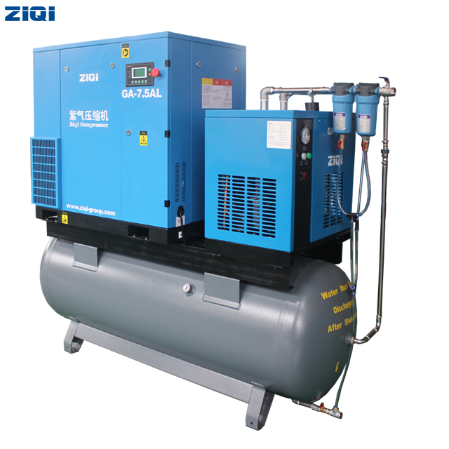 Rusteloos Vernauwd Rond en rond ZIQI Compressor (Shanghai) Co., Ltd - 7,5 kW lange levensduur  energiebesparende stille gecombineerde roterende luchtcompressor met