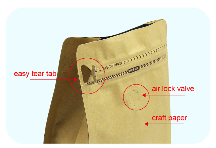 coffee bean packaging kraft paper pouch with valve