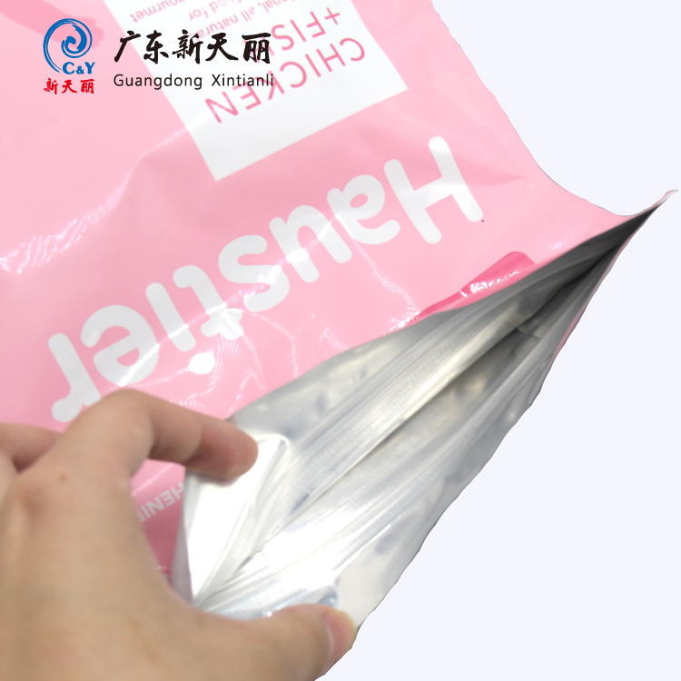 custom large flat bottom for dog food plastic bag with resealable Zipper