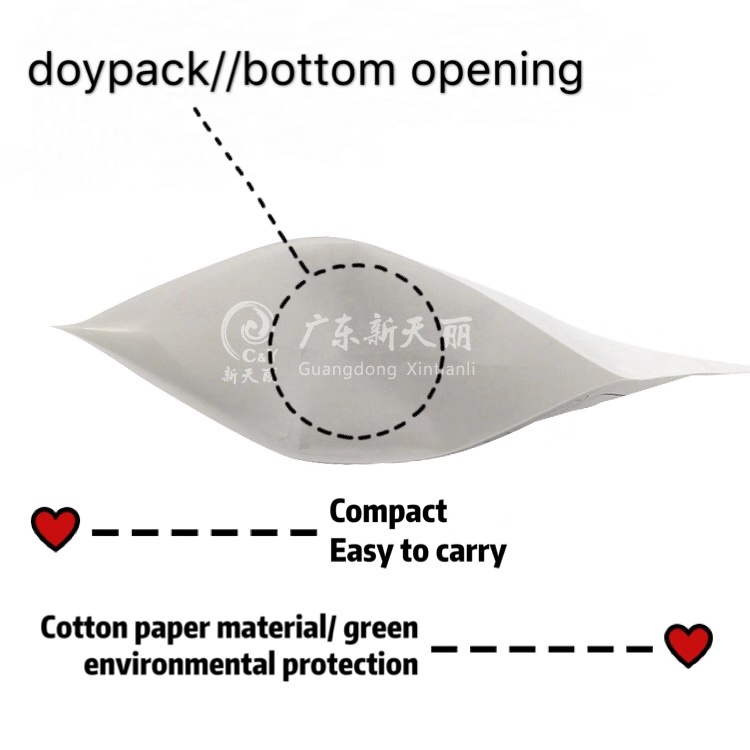 high quality price wholesale cotton paper material zip stand-up white pouch printed paper packaging bags