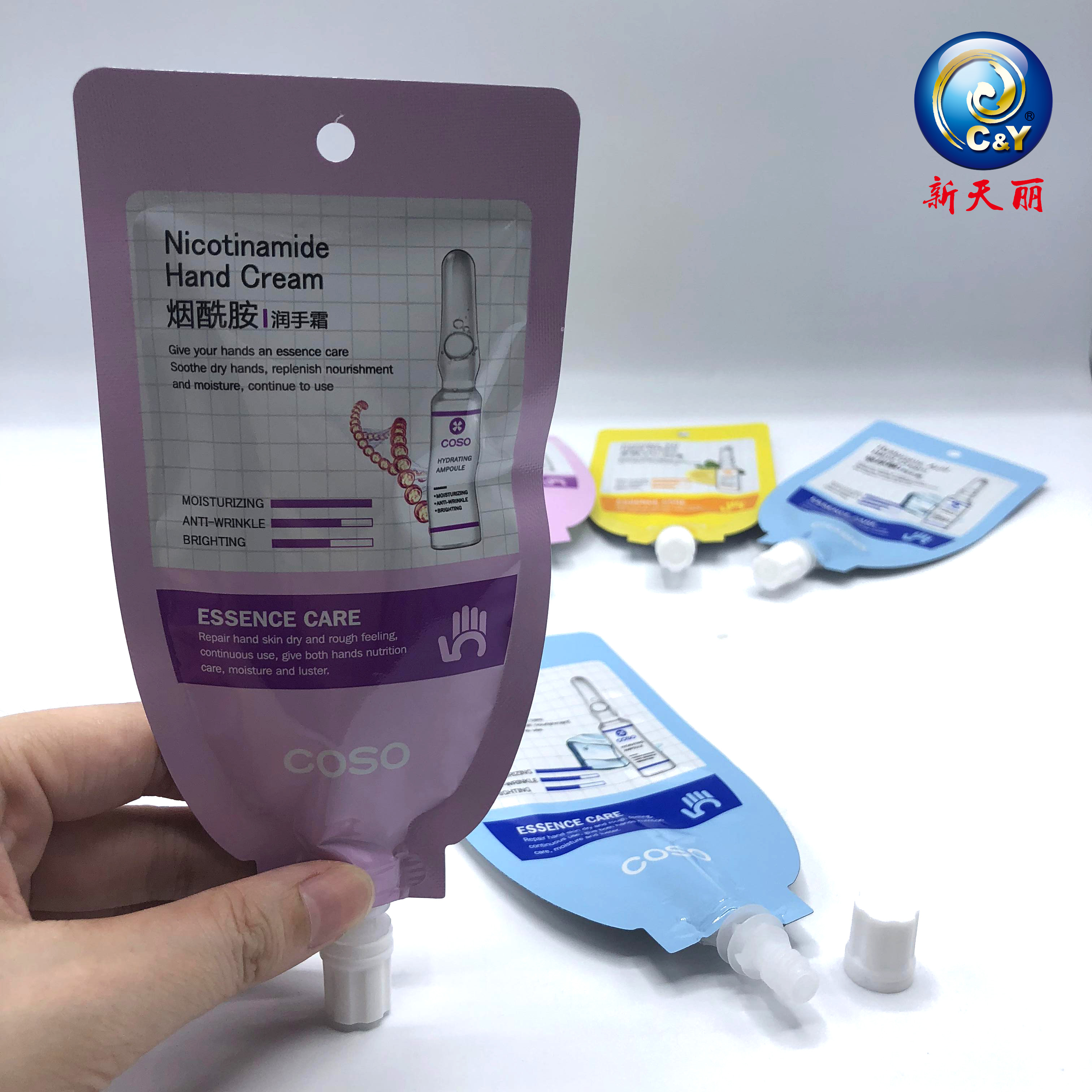 China Suppliers Plastic Packaging Bags New Design Special Shaped Hand Cream Sachet Spout Pouch Cosmetic Packaging Pouch