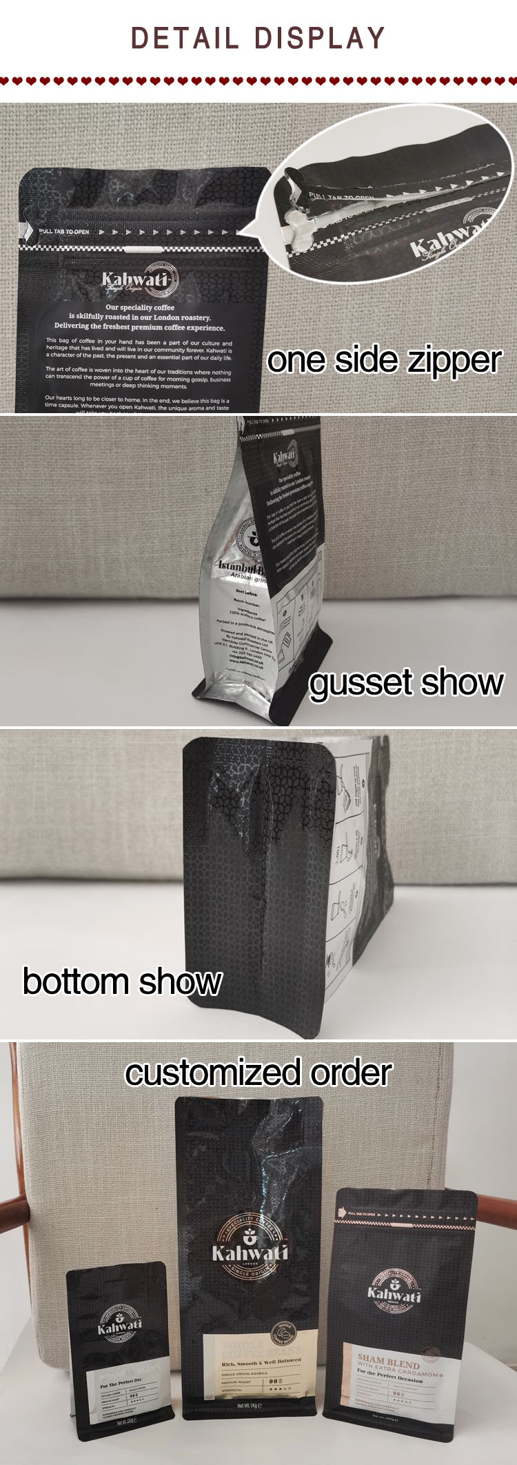 custom printed 500g foil packets with vent moisture proof flat bottom matt flat bottom zipper pouch