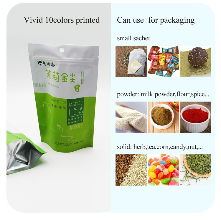 Digital Printing Aluminum Foil Empty Green Tea Bags Zipper Stand Up Packaging Pouch  For Tea Coffee Sugar Snack Nut