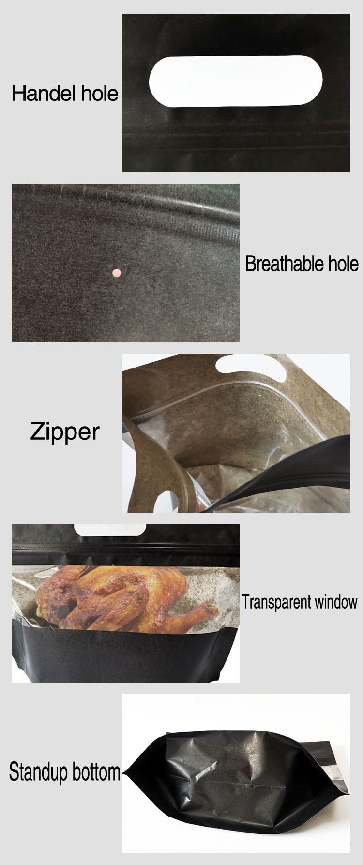 roast chicken craft paper biodegradable laminating recyclable black pouch stand up with ziplock