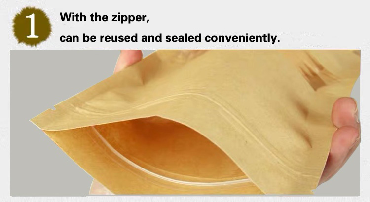 Chinese suppliers high quality food grade stand up kraft pouch zipper top custom tea spice Seasoning paper bag