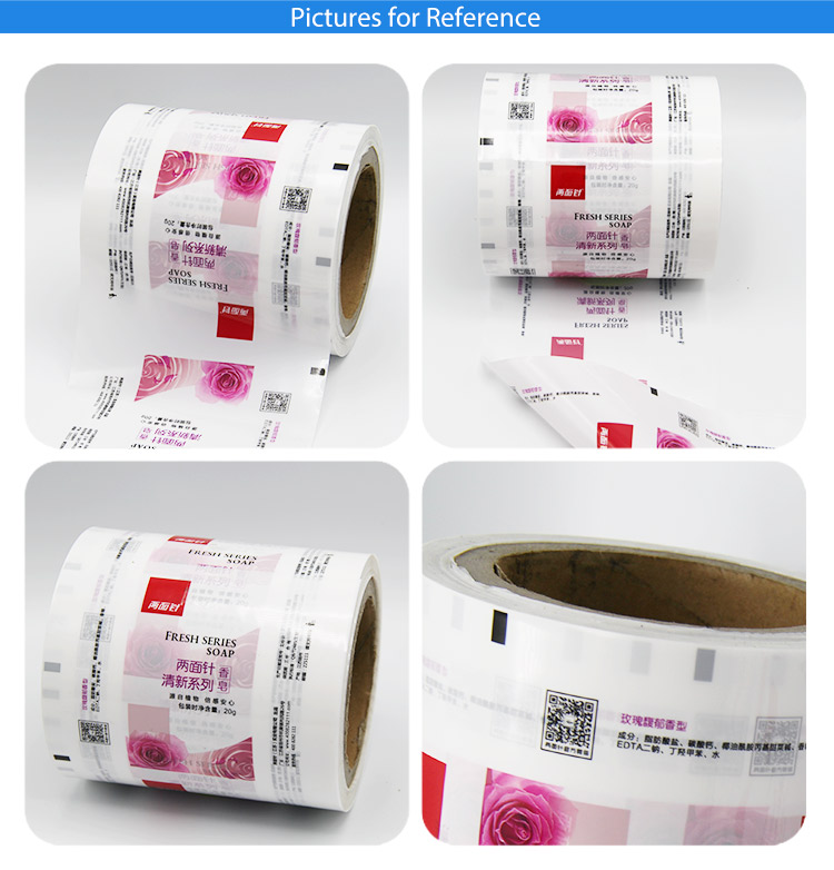 Custom Logo Size Color Printed Automatic Plastic Packing Film Bag PE PET Mylar Plastics Sachet Film Rolls For Soap Person Care