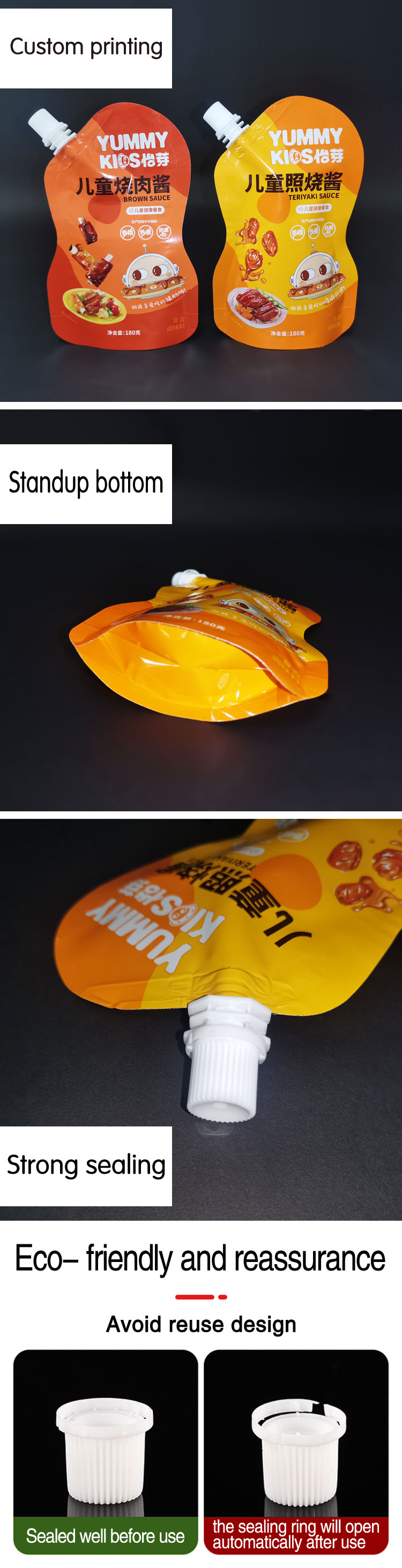 special shaped sauce biodegradable bag for liquid custom printed stand up spout drink pouch