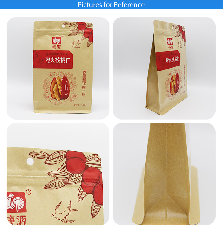 Factory Supply Food Grade Stand Up Brown Kraft Paper Bag Packing Pouch Craft Paper Bag Zipper Bag With Clear Window