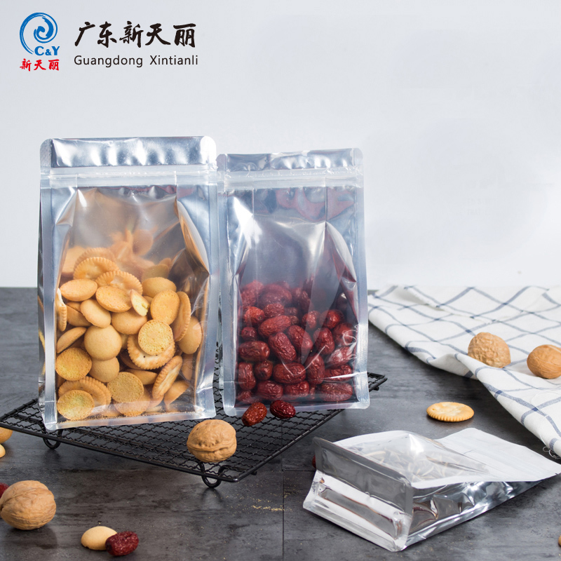 China Suppliers Top zipper flat bottom plastic bag Front clear Back sliver packaging bag for food