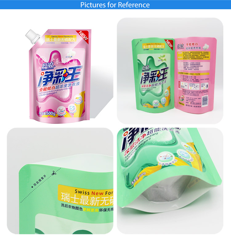 High temperature resistance washing powder packaging liquid spout packing plastic pouch bag for sale