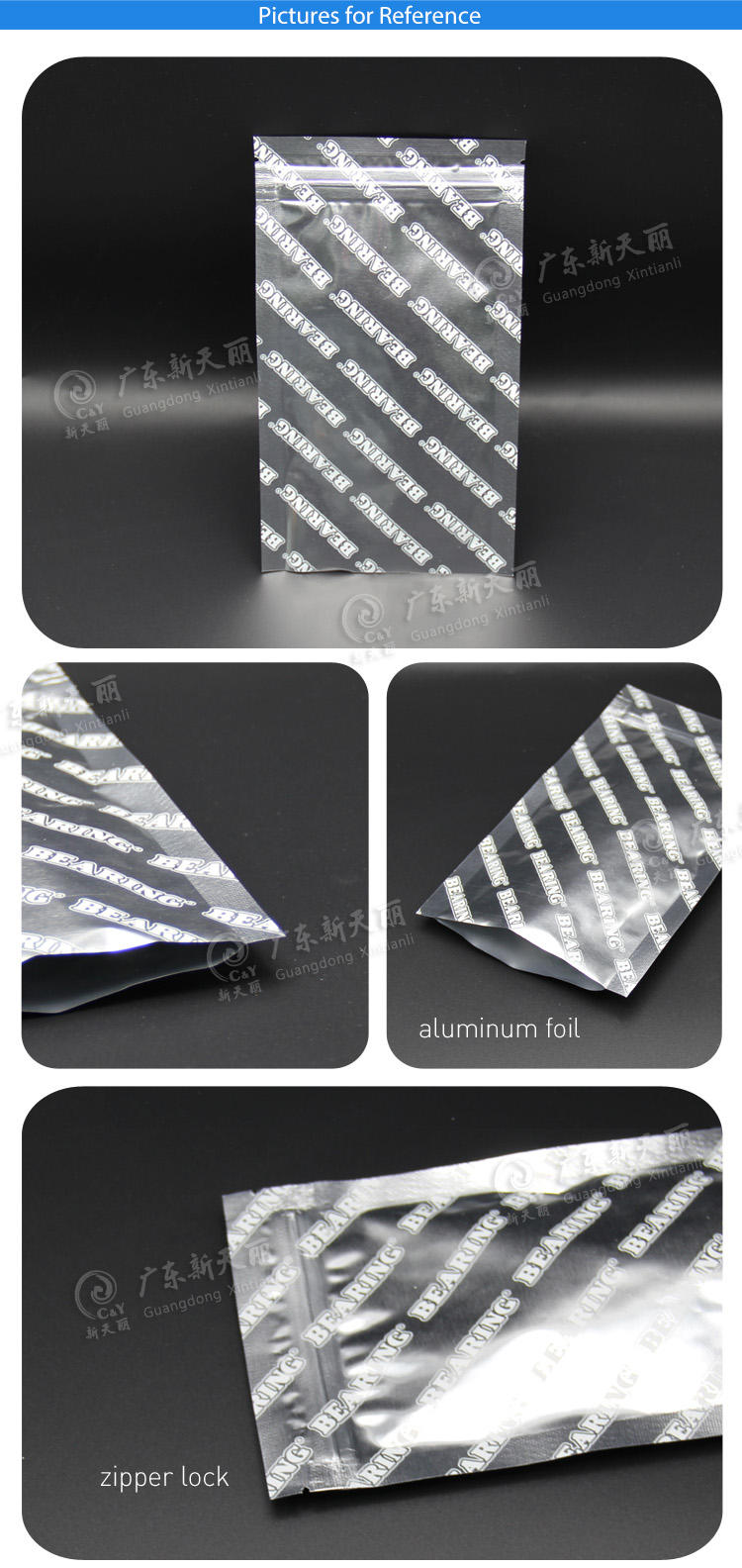 Eco friendly factory supply custom printed aluminum foil laminated plastic bag 3 side sealing zipper pouch with easy tear