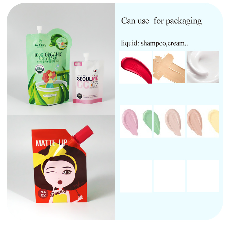 New design tiny cosmetic sachet packaging pouch with lip stick spout
