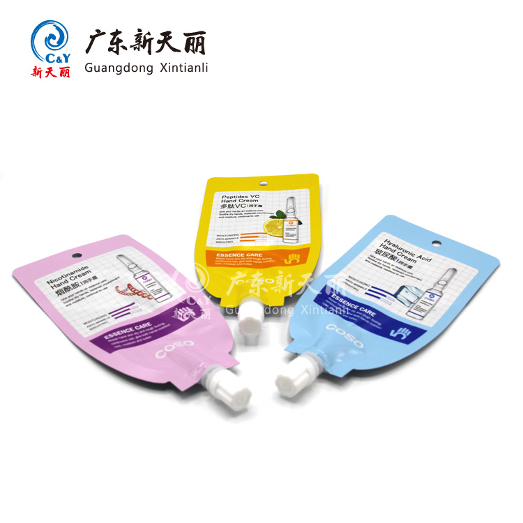 China Suppliers Plastic Packaging Bags New Design Special Shaped Hand Cream Sachet Spout Pouch Cosmetic Packaging Pouch